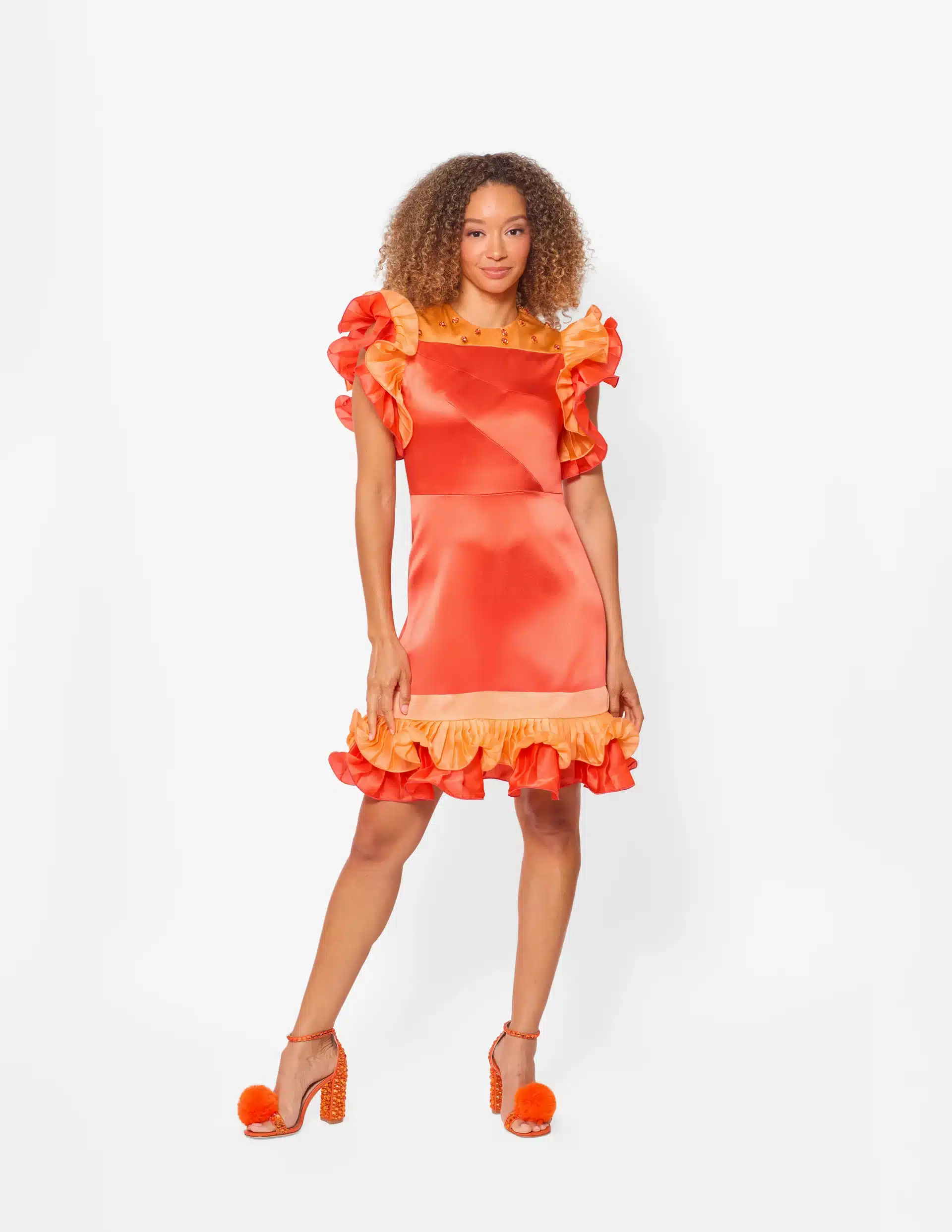 Cathy orange pleated mini dress